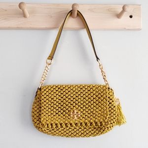 Tory Burch Kira Chevron Macrame shoulder bag in Pear
